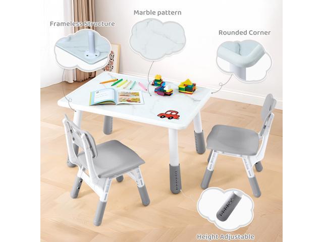 Toddler Table and 2 Chairs Set, Height Adjustable Kids Table and Chair Set, 31.5''L x 23.6''W, Marble Pattern & Graffiti Desktop, Children...