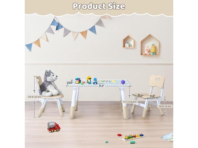 Toddler Table and 2 Chairs Set, Height Adjustable Kids Table and Chair Set, 31.5''L x 23.6''W, Marble Pattern & Graffiti Desktop, Children...