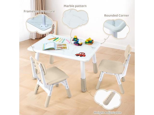 Toddler Table and 2 Chairs Set, Height Adjustable Kids Table and Chair Set, 31.5''L x 23.6''W, Marble Pattern & Graffiti Desktop, Children...