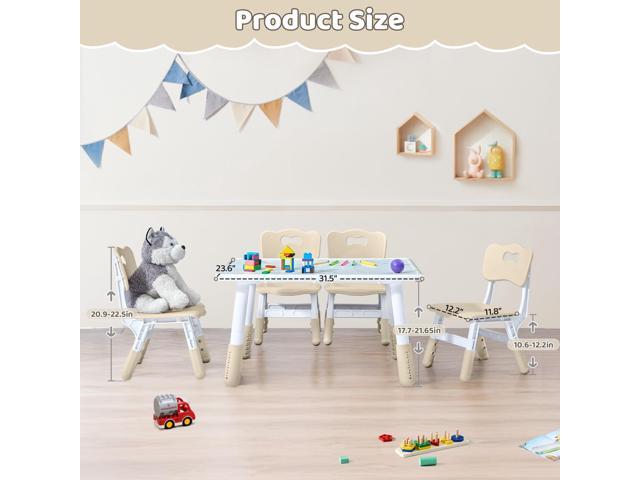 Toddler Table and 4 Chairs Set, Height Adjustable Kids Table and Chair Set, 31.5''L x 23.6''W, Marble Pattern & Graffiti Desktop, Children...
