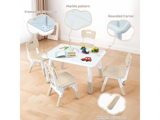 Toddler Table and 4 Chairs Set, Height Adjustable Kids Table and Chair Set, 31.5''L x 23.6''W, Marble Pattern & Graffiti Desktop, Children...