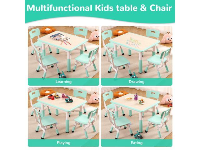GarveeHome Kids Table and 4 Chairs Set, Toddler Height Adjustable Desk with Graffiti Desktop, Non-Slip Legs, Max 300lbs,Arts & Crafts...