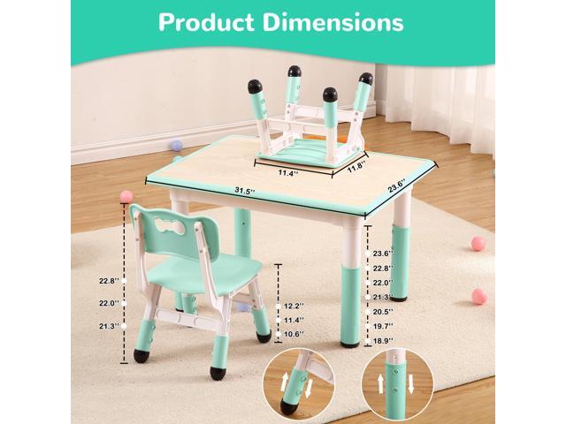GarveeHome Kids Table and 4 Chairs Set, Toddler Height Adjustable Desk with Graffiti Desktop, Non-Slip Legs, Max 300lbs,Arts & Crafts...