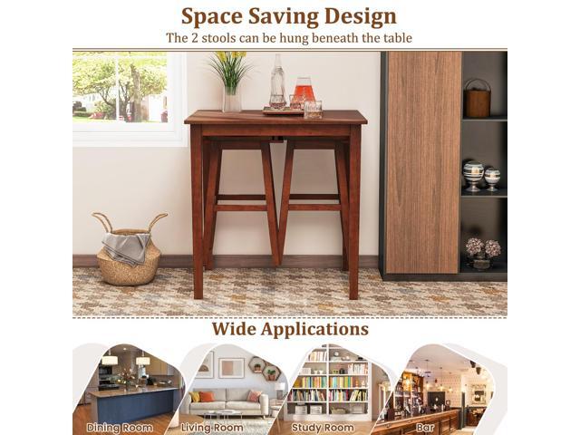 Giantex Bar Table and Chairs Set - 3-Piece Counter Height Dining Table Set with Hangable Bar Stools, Wood Veneered Tabletop, Rubber Wood Legs,...