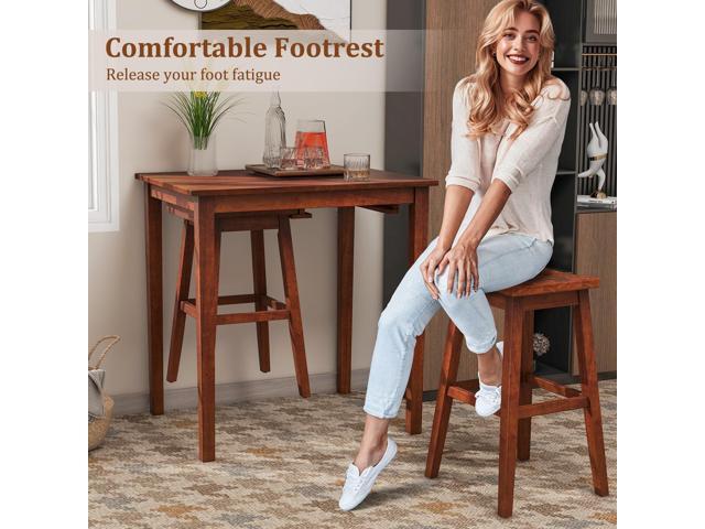 Giantex Bar Table and Chairs Set - 3-Piece Counter Height Dining Table Set with Hangable Bar Stools, Wood Veneered Tabletop, Rubber Wood Legs,...
