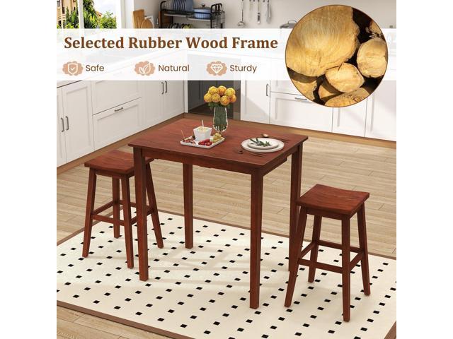 Giantex Bar Table and Chairs Set - 3-Piece Counter Height Dining Table Set with Hangable Bar Stools, Wood Veneered Tabletop, Rubber Wood Legs,...