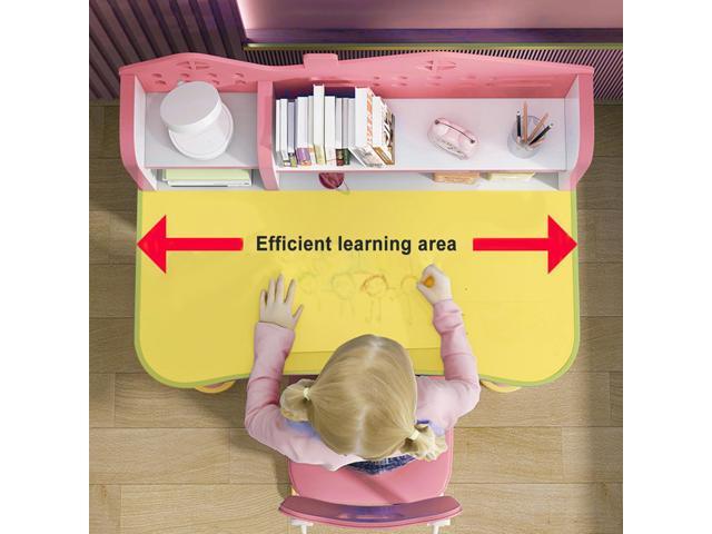 Kids Desk and Chair Set, Height Adjustable Kids Desk with Storage Drawers and Bookshelf, Ergonomic Table for Kid, Escritorio para NiñOs (Pink)