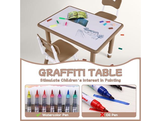 Toddler Table and Chair Set, Height Adjustable-Upgrade Kids Table and 4 Chairs for Ages 3-8, Multi-Activity Toddler Play Table with Graffiti...
