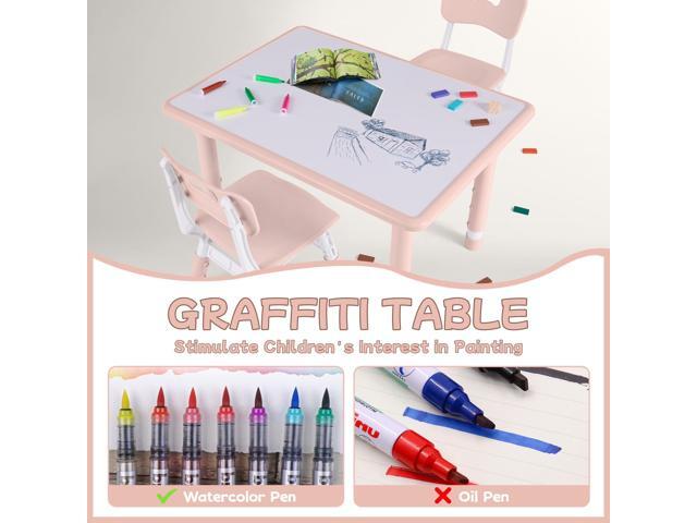 Toddler Table and Chair Set, Height Adjustable-Upgrade Kids Table and 4 Chairs for Ages 3-8, Multi-Activity Toddler Play Table with Graffiti...