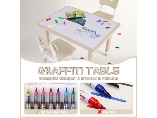 Toddler Table and Chair Set, Height Adjustable-Upgrade Kids Table and 4 Chairs for Ages 3-8, Multi-Activity Toddler Play Table with Graffiti...