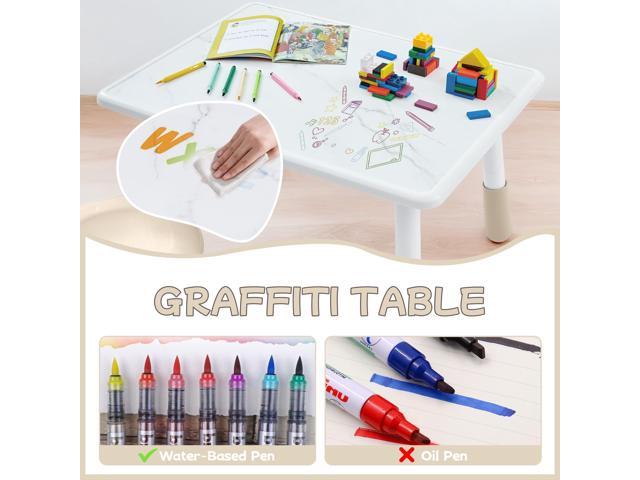 Toddler Table and Chair Set for Ages 3-8, Adjustable Kids Table and Chairs for Reading,Drawing, Eating, Children Activity Table with Graffiti...