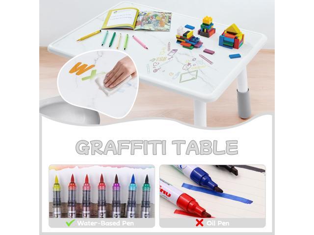 Toddler Table and Chair Set for Ages 3-8, Adjustable Kids Table and Chairs for Reading,Drawing, Eating, Children Activity Table with Graffiti...