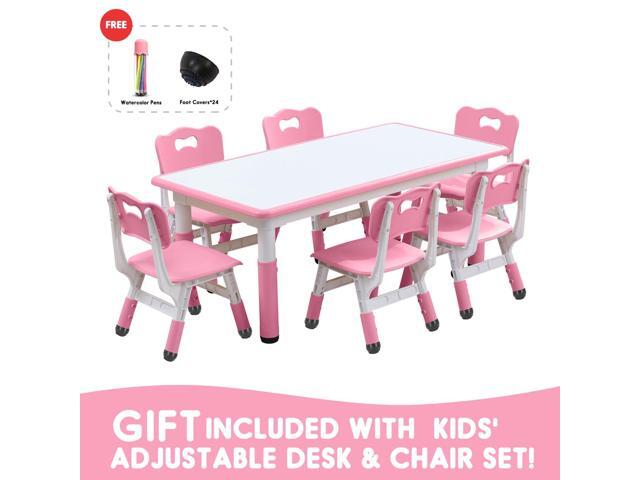 Kids Table and Chairs Set, Height Adjustable Desk With 6 Seats for Ages 3-12,Arts & Crafts Table,Graffiti Desktop, Non-Slip Legs, Max 300lbs,...