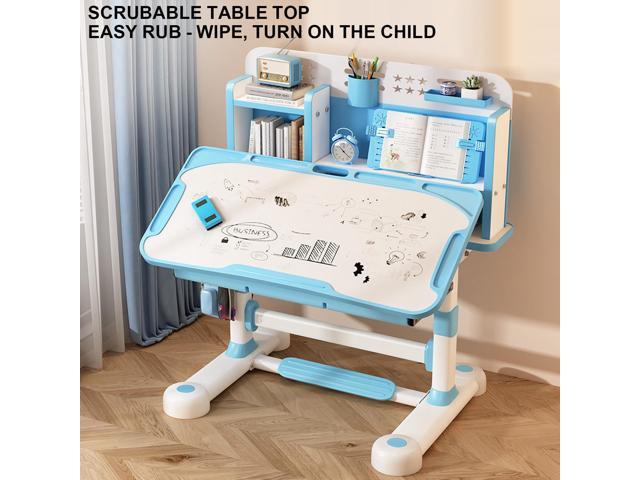2025 Upgraded Kids Desk and Chair Set, 50 Degree Tiltable & Height Adjustable Kids Desk with Storage Drawers and Bookshelf, Ergonomic Study Table for...
