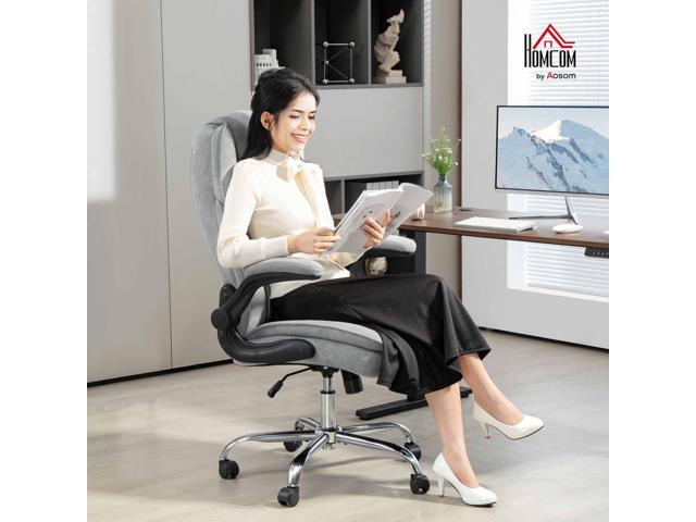 HOMCOM High Back Office Chair, Executive Desk Chair with Swivel Wheels, Flip-up Armrest, Adjustable Height, Modern Diamond Fabric Computer Chair...