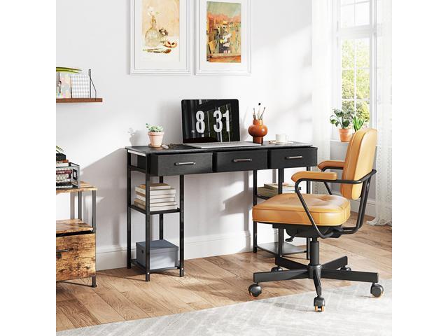 HOMCOM 47' Computer Desk with 3 Fabric Drawers, Home Office Desk with Adjustable Shelves, Small Writing Desk with Storage, Black