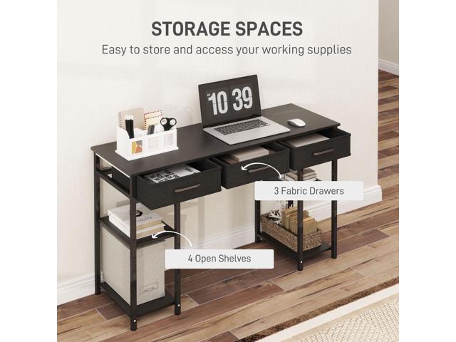 HOMCOM 47' Computer Desk with 3 Fabric Drawers, Home Office Desk with Adjustable Shelves, Small Writing Desk with Storage, Black