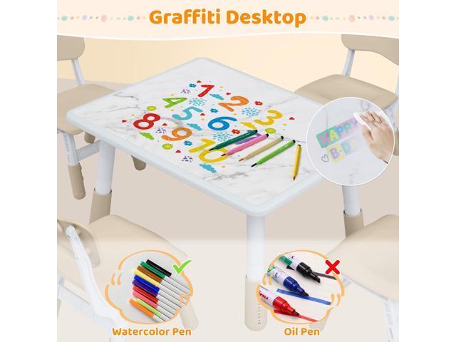 Adjustable Kids Table and 4 Chair Set, Height Adjustable Multi-Activity Play Desk, Marble Graffiti Design, Preschool Montessori Art & Craft...