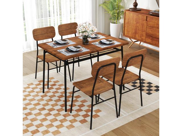 Giantex 5-Piece Dining Table Set, Kitchen Table Chairs Set with Dinner Table, Storage Rack, Metal Frame, Space-Saving Dinette Set for Breakfast...