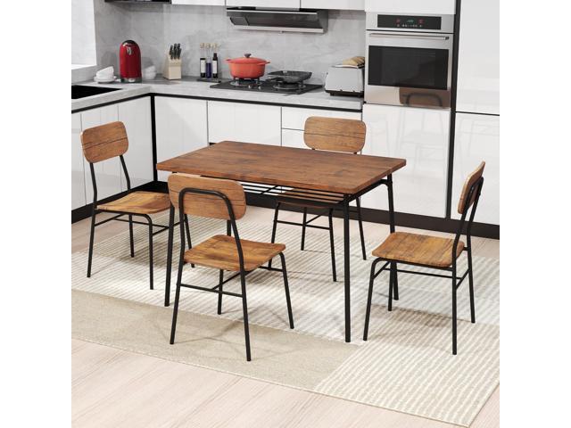 Giantex 5-Piece Dining Table Set, Kitchen Table Chairs Set with Dinner Table, Storage Rack, Metal Frame, Space-Saving Dinette Set for Breakfast...