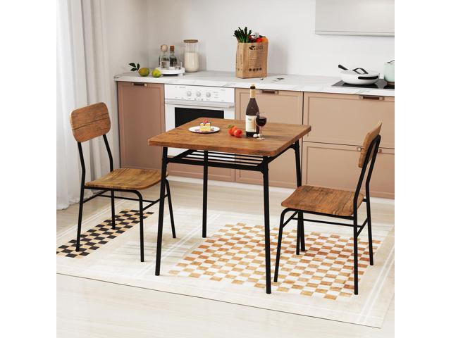 Giantex 3-Piece Dining Table Set, Kitchen Table Chairs Set with Dinner Table, Storage Rack, Metal Frame, Space-Saving Dinette Set for Breakfast...