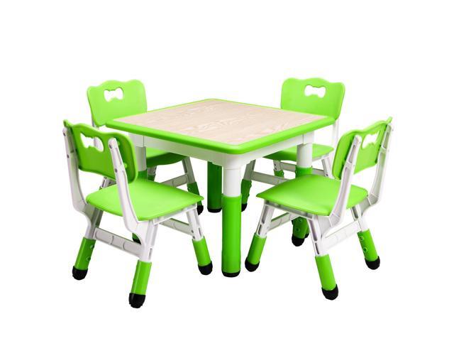 Toddler Table and Chairs Set for 4, 23.6''L x 23.6''W Kids Study Table and Chair Set, Height-Adjustable, Graffiti Desktop, Children Activity Table...