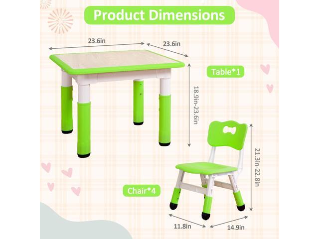 Toddler Table and Chairs Set for 4, 23.6''L x 23.6''W Kids Study Table and Chair Set, Height-Adjustable, Graffiti Desktop, Children Activity Table...