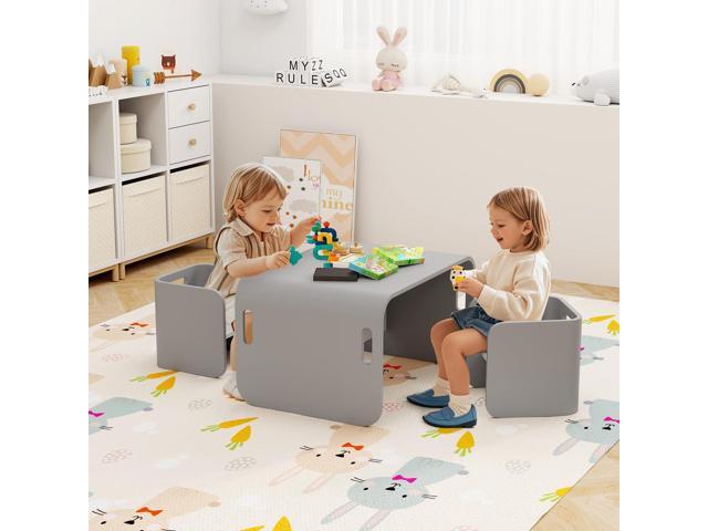 Costzon Kids Table and Chair Set, All in 1 Birch Wood Activity Table, Bench, Storage Shelves, Desk for Children Reading, Arts, Crafts, Snack Time,...