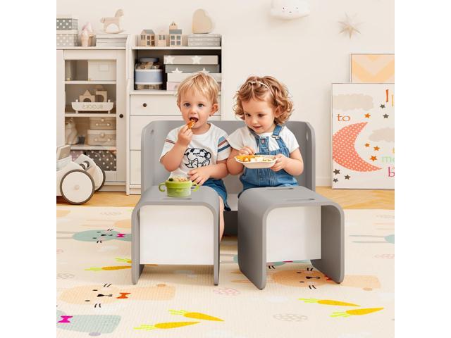 Costzon Kids Table and Chair Set, All in 1 Birch Wood Activity Table, Bench, Storage Shelves, Desk for Children Reading, Arts, Crafts, Snack Time,...
