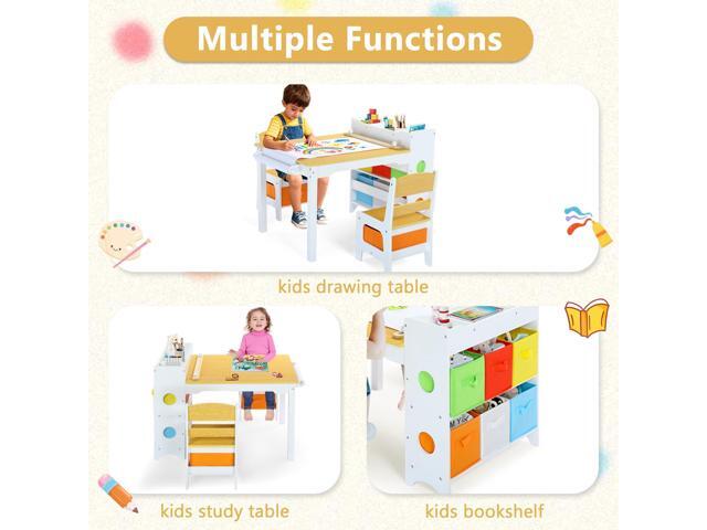 Kinder King Kids Art Table & Chair Set, Wood Toddler Activity Table for Kids Drawing, Reading, Studying, Crafting, Playing, 8 Removable Bins, Paper...