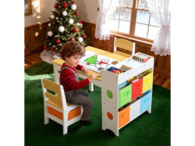 Kinder King Kids Art Table & Chair Set, Wood Toddler Activity Table for Kids Drawing, Reading, Studying, Crafting, Playing, 8 Removable Bins, Paper...