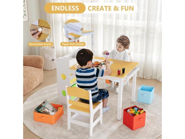 Kinder King Kids Art Table & Chair Set, Wood Toddler Activity Table for Kids Drawing, Reading, Studying, Crafting, Playing, 8 Removable Bins, Paper...
