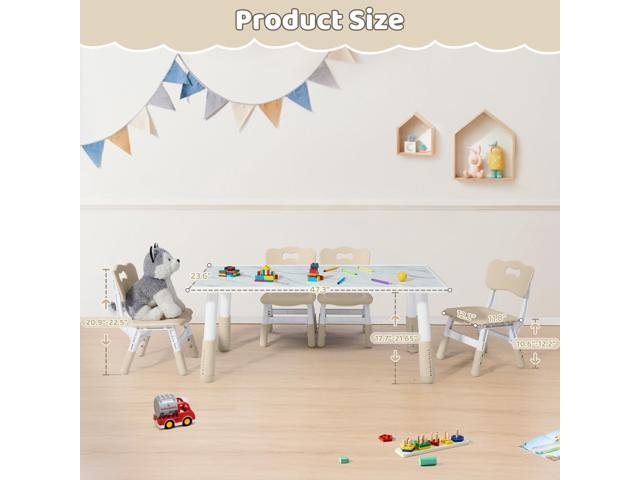 Toddler Table and 4 Chairs Set, Height Adjustable Kids Table and Chairs, 47.2''L x 23.6''W, Marble Pattern & Graffiti Desktop, Children...