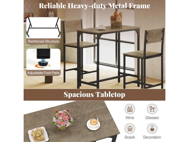 Giantex 3-Piece Bar Table and Chair Set with 2 Counter Height Bar Stools, Breakfast Nook Table Set for Small Space, Dinette, Pub, Kitchen,...