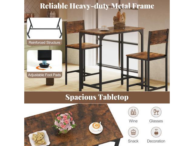 Giantex 3-Piece Bar Table and Chair Set with 2 Counter Height Bar Stools, Breakfast Nook Table Set for Small Space, Dinette, Pub, Kitchen,...
