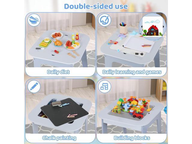 Arlopu 4 in 1 Kids Activity Table with Storage, Building Blocks Board, Reversible Wooden Toddler Table and Chairs, Sensory Desk, Graffiti...