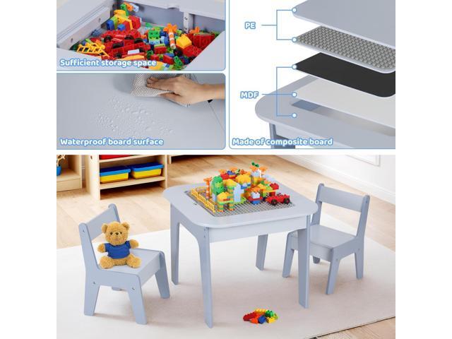 Arlopu 4 in 1 Kids Activity Table with Storage, Building Blocks Board, Reversible Wooden Toddler Table and Chairs, Sensory Desk, Graffiti...