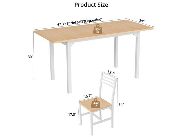 VOWNER 63 Extendable Dining Table Set for 4-6 People, 5-Piece Dining Table Set for 4 People with 4 Chairs, Kitchen Table Set with MDF Board and...