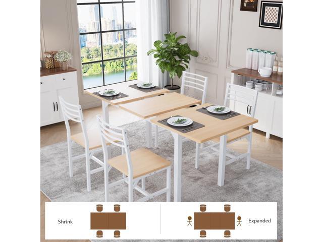 VOWNER 63 Extendable Dining Table Set for 4-6 People, 5-Piece Dining Table Set for 4 People with 4 Chairs, Kitchen Table Set with MDF Board and...