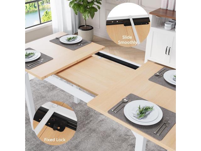 VOWNER 63 Extendable Dining Table Set for 4-6 People, 5-Piece Dining Table Set for 4 People with 4 Chairs, Kitchen Table Set with MDF Board and...