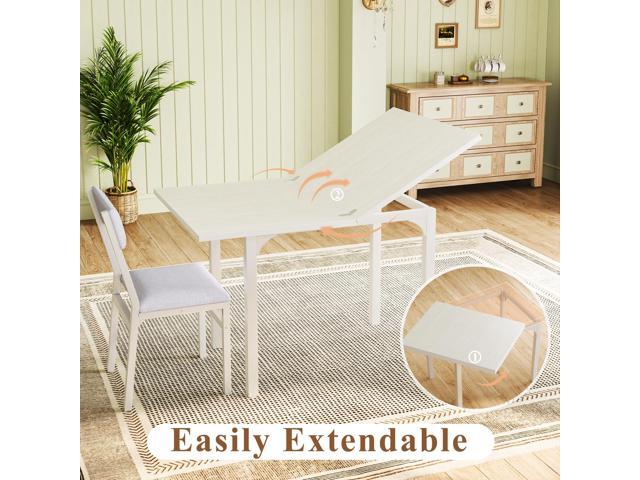Dining Table Set for 4, Extendable Kitchen Table Cushion Chairs Set of 4, Rectangle Dining Table with Metal Frame & MDF Board, Folding for Small...