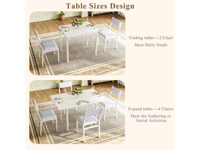 Dining Table Set for 4, Extendable Kitchen Table Cushion Chairs Set of 4, Rectangle Dining Table with Metal Frame & MDF Board, Folding for Small...
