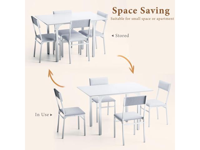Dining Table Set for 4, Extendable Kitchen Table Cushion Chairs Set of 4, Rectangle Dining Table with Metal Frame & MDF Board, Folding for Small...