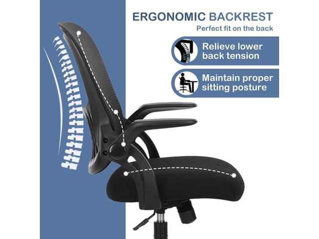 Office Ergonomic Desk Chair, Mesh Comfy Computer Work Chair with Flip-up Armrests and Adjustable Lumbar Support, Rolling Swivel Executive Task...