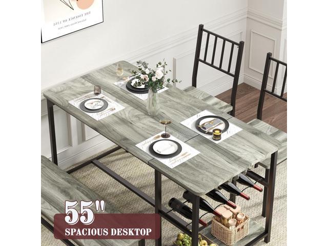 4 EVER WINNER Dining Table Set for 4, 55' Kitchen Table Set with Storage Shelf, Wine Rack & Wine Glasses Holder, Breakfast Table Set for 4 with...
