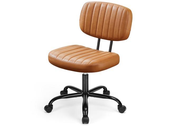 Armless Office Chair, Swivel Rolling PU Leather Vanity Chair with Back Lumbar Support Height Adjustable Computer Chair, Small Desk Chair for Home...