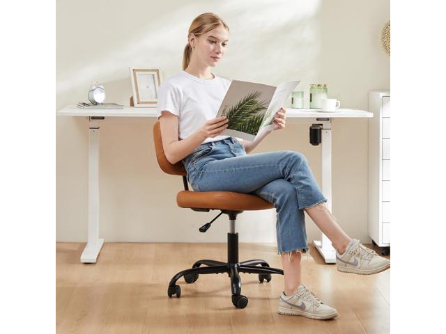 Armless Office Chair, Swivel Rolling PU Leather Vanity Chair with Back Lumbar Support Height Adjustable Computer Chair, Small Desk Chair for Home...