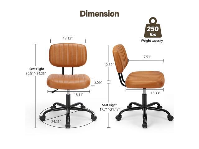 Armless Office Chair, Swivel Rolling PU Leather Vanity Chair with Back Lumbar Support Height Adjustable Computer Chair, Small Desk Chair for Home...