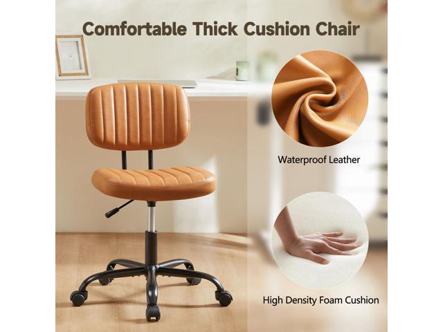 Armless Office Chair, Swivel Rolling PU Leather Vanity Chair with Back Lumbar Support Height Adjustable Computer Chair, Small Desk Chair for Home...