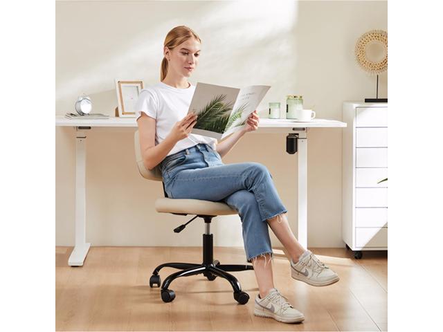 Armless Office Chair, Swivel Rolling PU Leather Vanity Chair with Back Lumbar Support Height Adjustable Computer Chair, Small Desk Chair for Home...